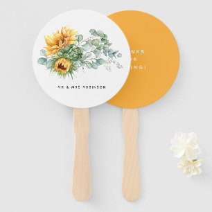 Boho Sunflower Eucalyptus Wedding Hand Fan