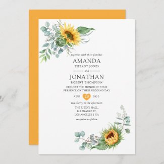 Affordable Sunflower Wedding Invitations, Greenery Eucalyptus