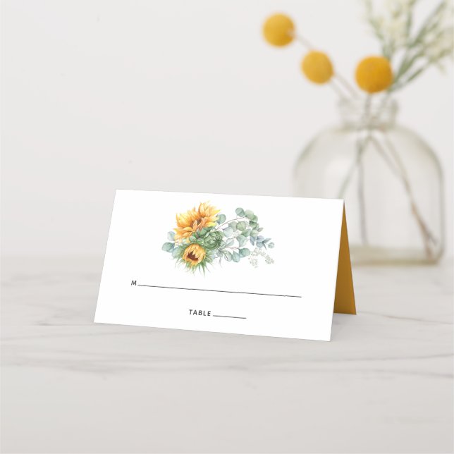 Boho Sunflower Eucalyptus Wedding Place Card (Front)