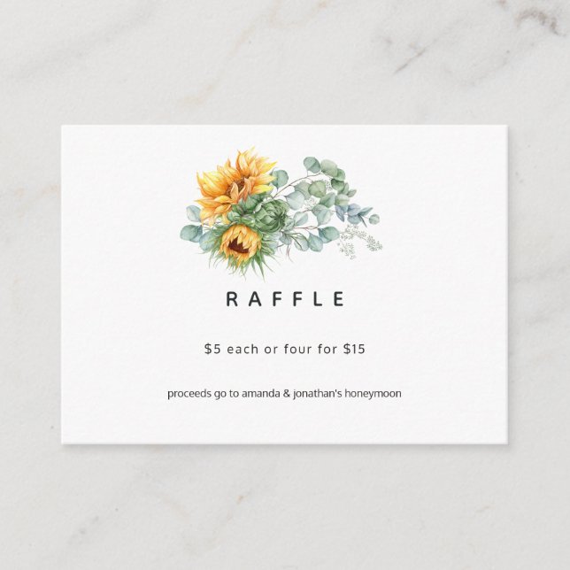 Boho Sunflower Eucalyptus Wedding Raffle Enclosure Card (Front)