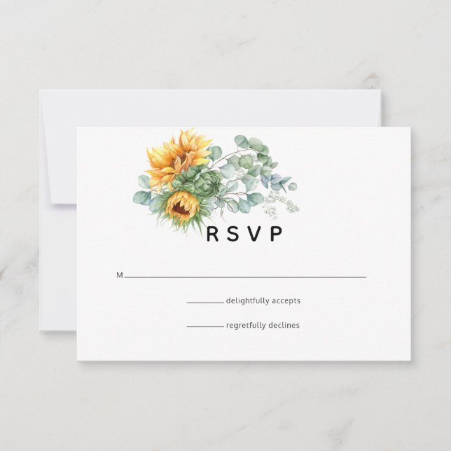 Boho Sunflower Eucalyptus Wedding RSVP Card (Front)