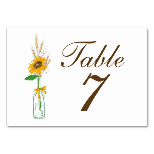 Boho Sunflower Fall Country Yellow Floral Wedding  Table Number