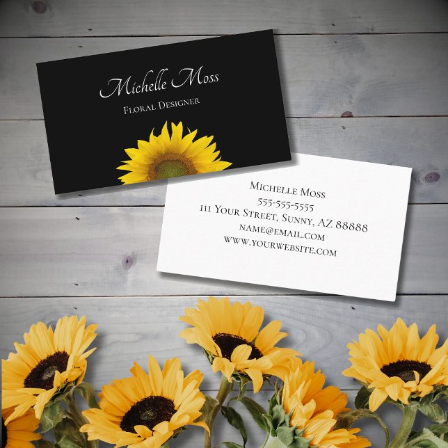 Boho Sunflower Floral Botanical Black Business Card (Creator Uploaded)