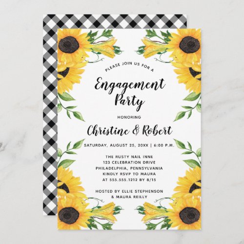 Boho Sunflower Floral  Green Engagement Party  In Invitation