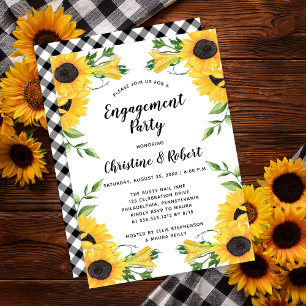 Boho Sunflower Floral Green Engagement Party In Invitation