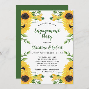 Boho Sunflower Floral Green Engagement Party Invitation