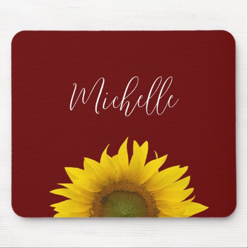 Boho Sunflower Floral Personalized Red Mouse Pad