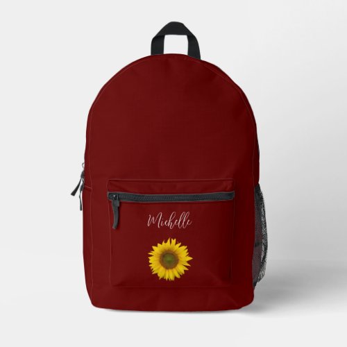 Boho Sunflower Floral Red Personalized  Printed Backpack