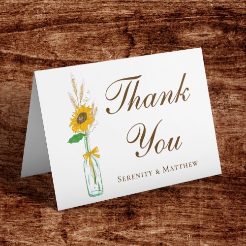Boho Sunflower Floral Thank You Country Wedding