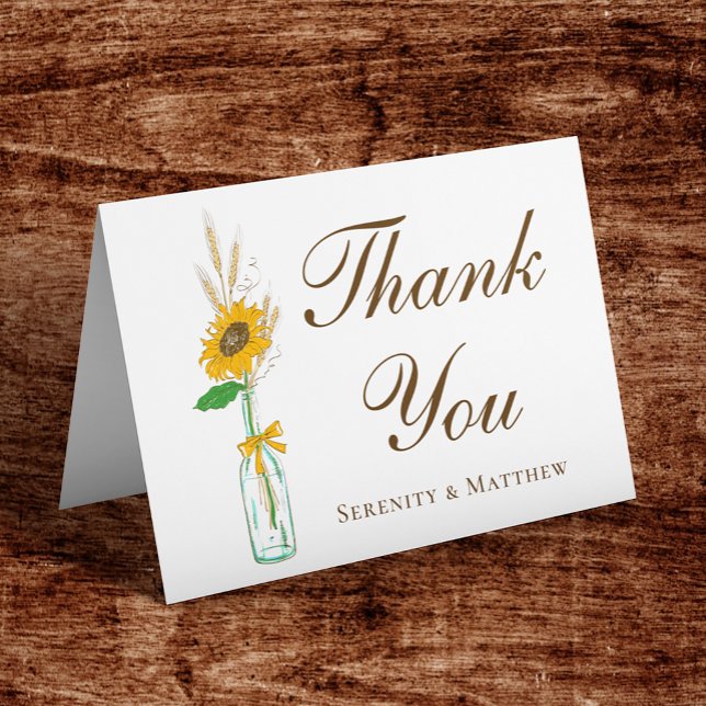 Boho Sunflower Floral Thank You Country Wedding Card (Creator Uploaded)