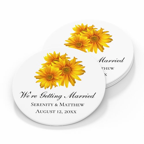 Boho Sunflower Floral Wedding Engagement Party Round Paper Coaster