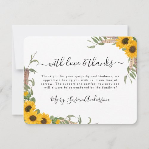 Boho Sunflower Funeral Memorial Thank You Note