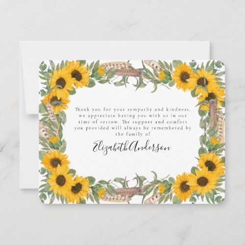 Boho Sunflower Funeral Memorial Thank You Note