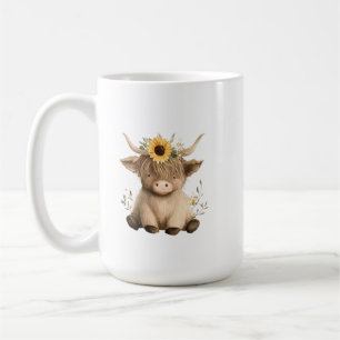 Boho Sunflower Highland Cow Coffee Mug