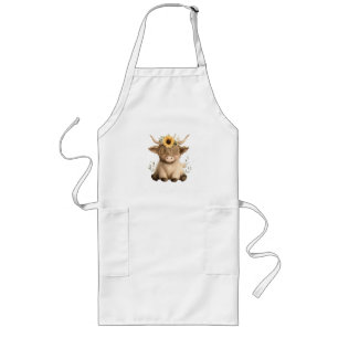 Boho Sunflower Highland Cow Long Apron