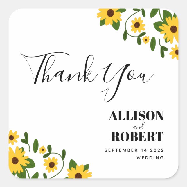 Boho Sunflower Patch Wedding Sticker (Front)