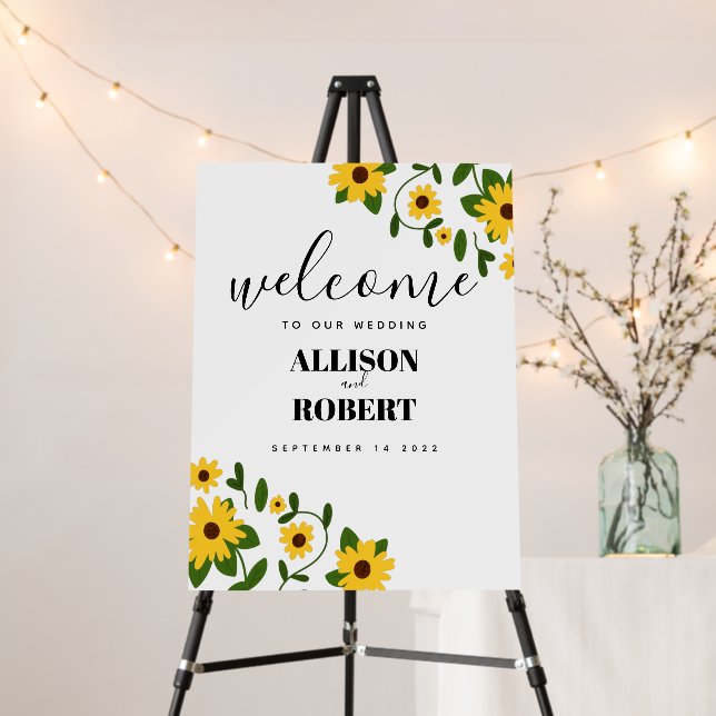 Boho Sunflower Patch Wedding Welcome Sign (In Situ (Stand))