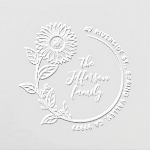 Boho Sunflower Rustic Family Return Address Embosser