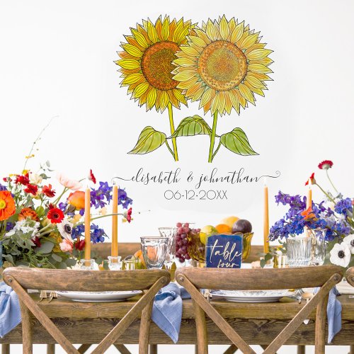 Boho Sunflower Rustic Floral Custom Summer Wedding Wall Decal