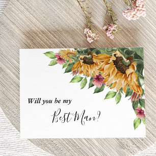 Boho Sunflower Rustic Groomsman Proposal Card