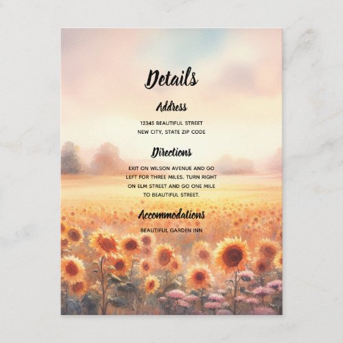Boho Sunflower Rustic Watercolor Country Wedding  Enclosure Card