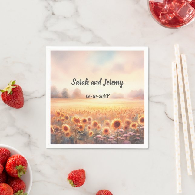 Boho Sunflower Rustic Watercolor Country Wedding Napkins (Insitu)