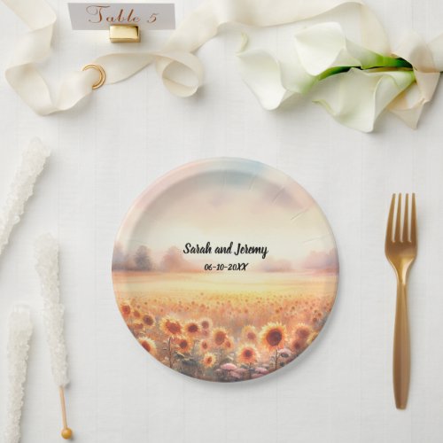 Boho Sunflower Rustic Watercolor Country Wedding Paper Plates