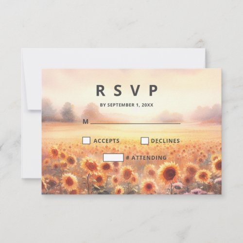 Boho Sunflower Rustic  Watercolor Country Wedding RSVP Card