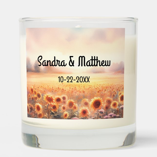 Boho Sunflower Rustic Watercolor Country Wedding  Scented Candle (Front)