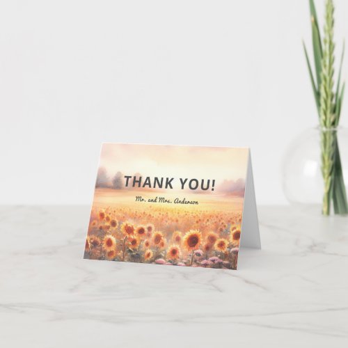 Boho Sunflower Rustic Watercolor Country Wedding Thank You Card