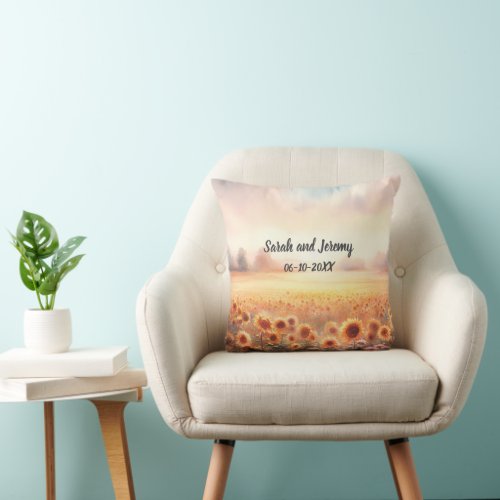 Boho Sunflower Rustic Watercolor Country Wedding  Throw Pillow