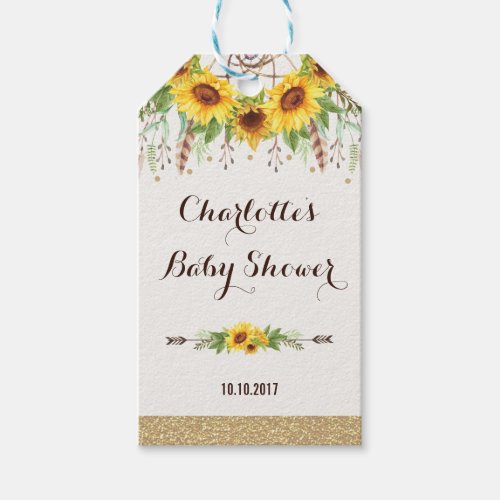Boho Sunflower Rustic Watercolor Dreamcatcher Gift Tags