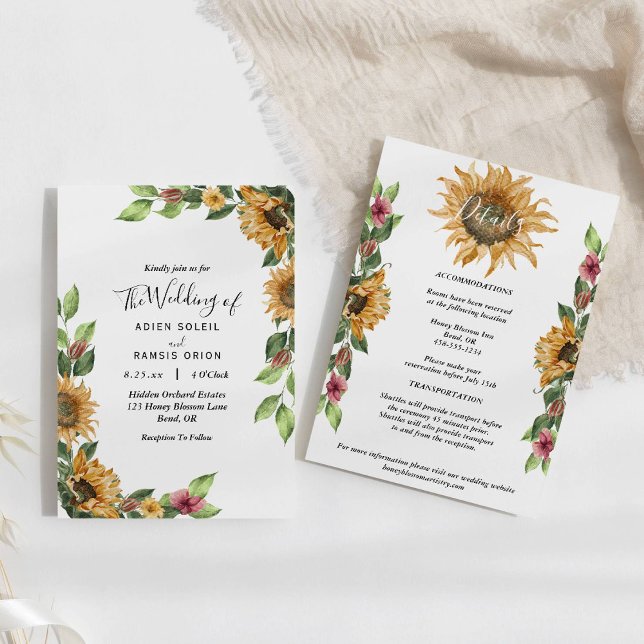 Boho Sunflower Rustic Wedding Details All In One Invitation (Creator Uploaded)