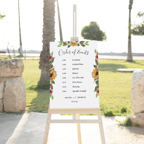 Boho Sunflower Rustic Wedding Order Of Events Sign