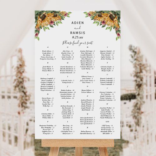 Boho Sunflower Rustic Wedding Seating Chart Sign