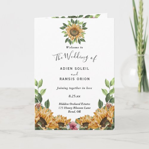 Boho Sunflower Rustic Wildflower Folded Wedding Program
