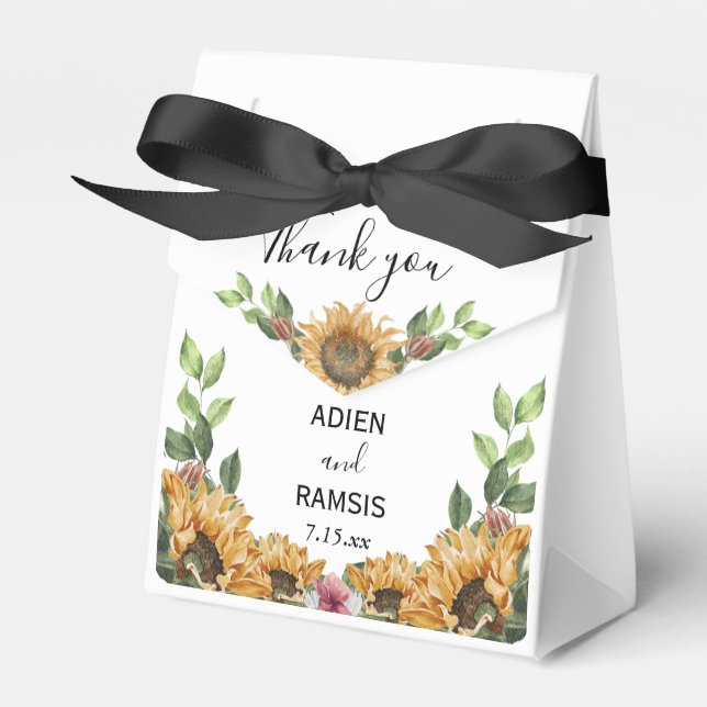 Boho Sunflower Rustic Wildflower Wedding Favor Box (Front Side)