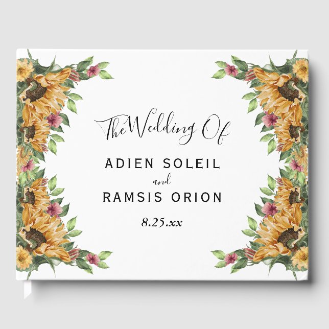 Boho Sunflower Rustic Wildflower Wedding Guest Book (Front)