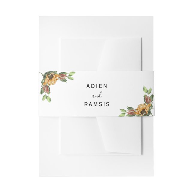 Boho Sunflower Rustic Wildflower Wedding Invitation Belly Band (Front Example)