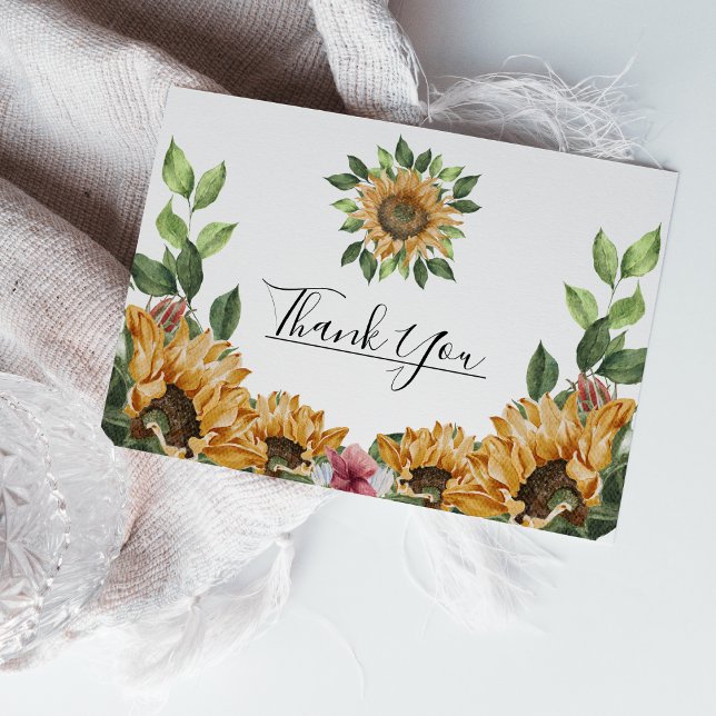 Boho Sunflower Rustic Wildflower Wedding Thank You Postcard (Creator Uploaded)