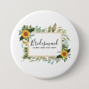 Boho Sunflower Sage Greenery Wedding Button