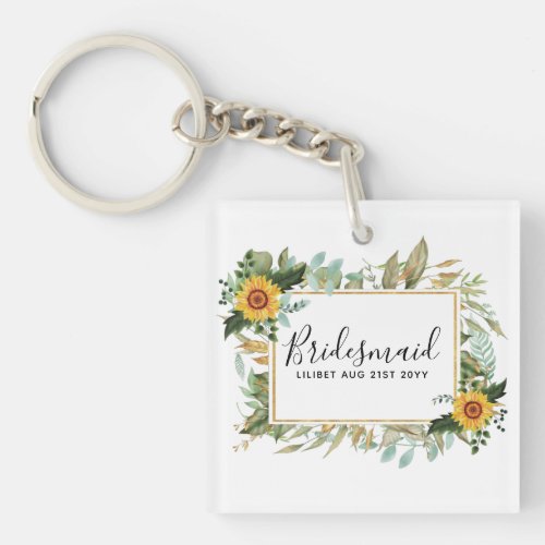 Boho Sunflower Sage Greenery Wedding Keychain