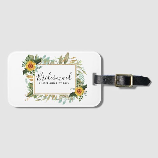 Boho Sunflower Sage Greenery Wedding Luggage Tag