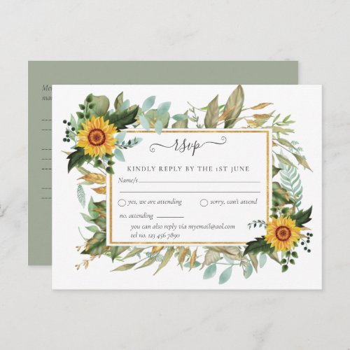 Boho Sunflower Sage Greenery Wedding Postcard