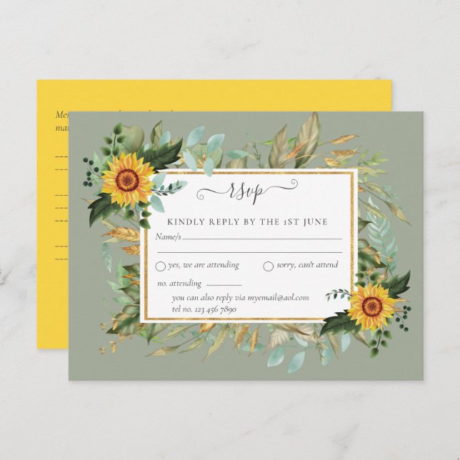 Boho Sunflower Sage Greenery Wedding Postcard (Front/Back)