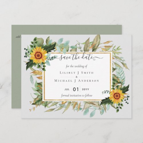 Boho Sunflower Sage Greenery Wedding Postcard