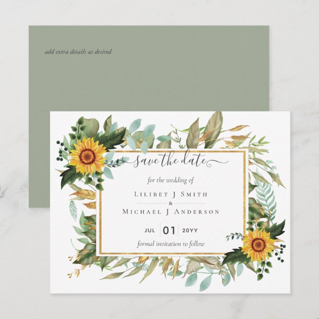 Boho Sunflower Sage Greenery Wedding Postcard (Front/Back)