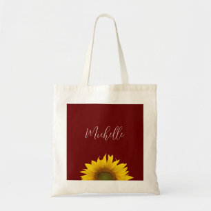 Boho Sunflower Simple Red Botanical Floral Tote Bag