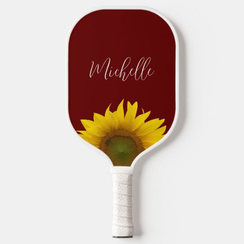 Boho Sunflower Simple Red Personalized Pickleball Paddle