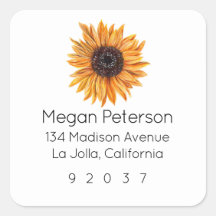 Boho Sunflower Square Return Address Label